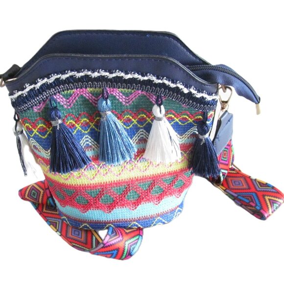 Bohemian Multicolor Crossbody Bag with Tassels & Adjustable Strap - Picture 11 of 16